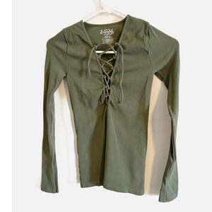 Free People Fitted Lace Up Green Long Sleeve